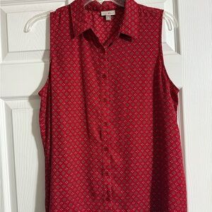 Roz & Ali Red Patterned Sleeveless Button-Down Shirt